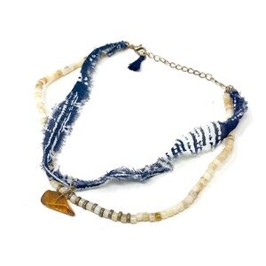 New Free People Remy Choker Bandana Beaded Necklace Layered Stone Navy